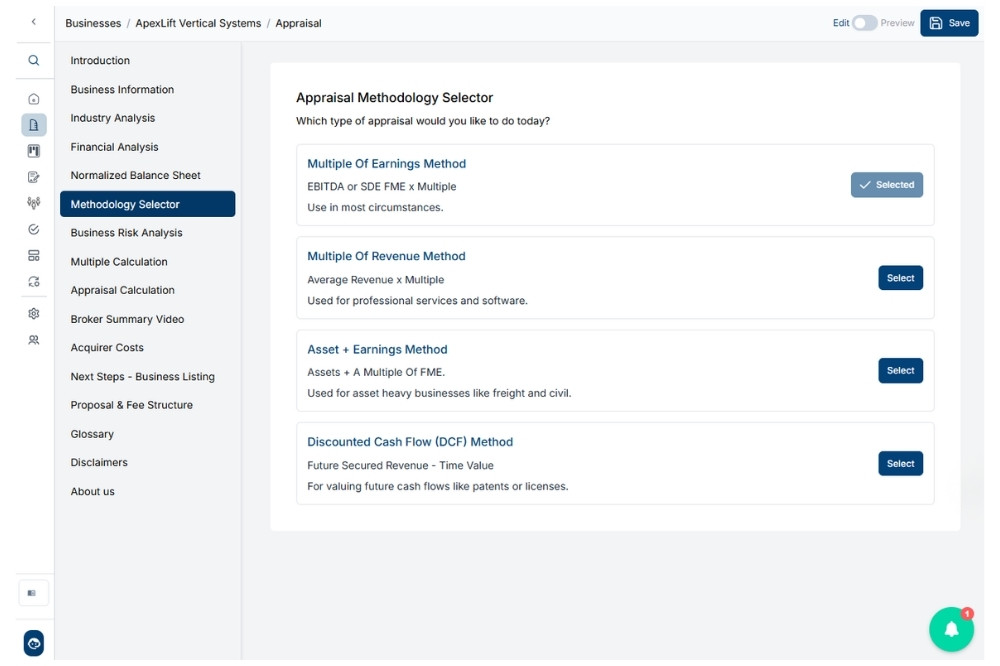 CIM-PRO Appraisal Builder - website image showing the Multiple Methodologies section
